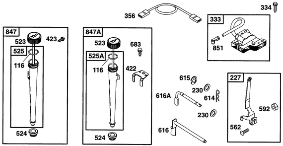 Oil Fill, Controls, Elect Diagram and Parts List for 285707-0670-XX  Briggs and Stratton Engine